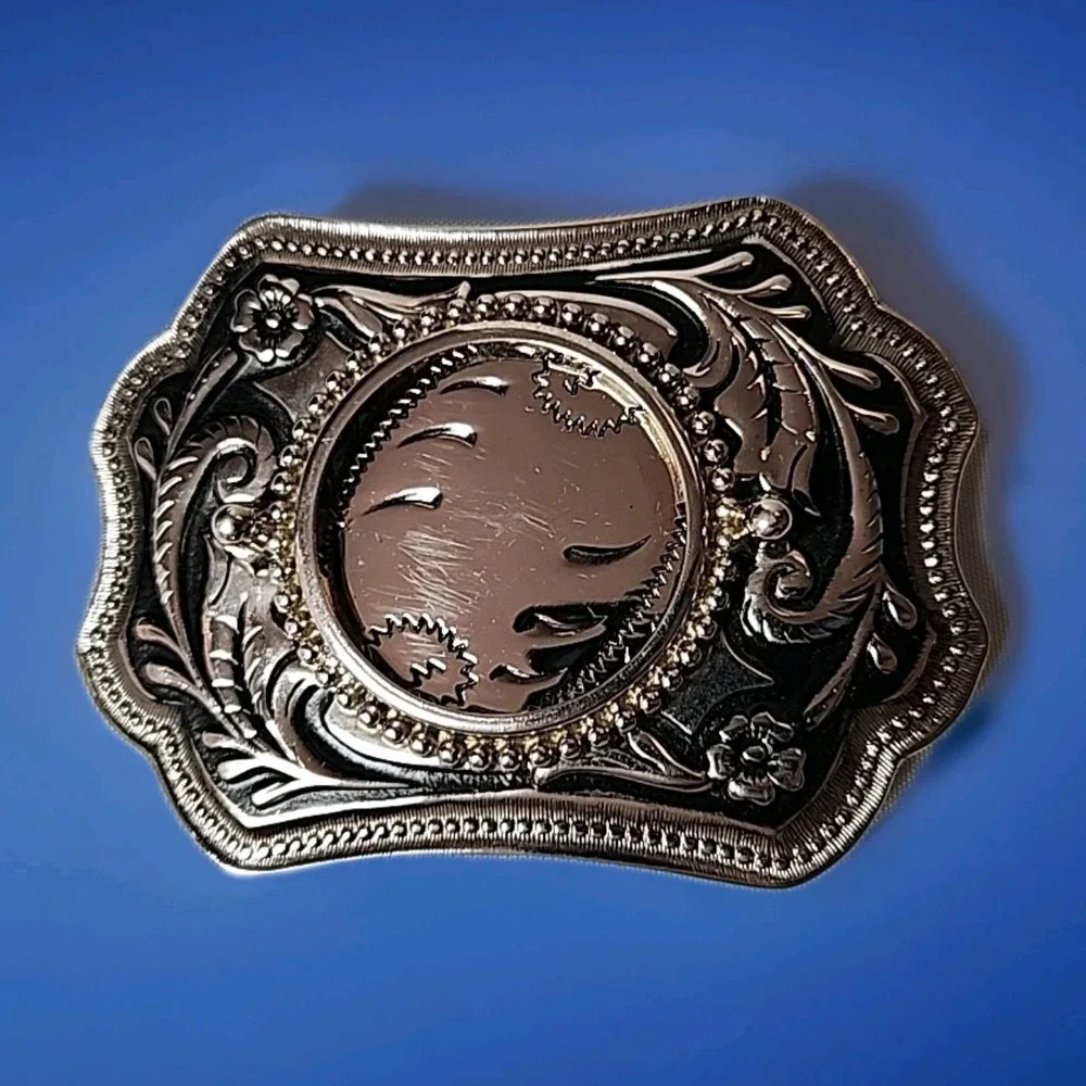 New Vintage Western Silver Engraved Belt Buckle Floral Scroll Cowboy Ornate NWOT